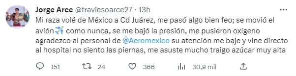 Jorge 'Travieso' Arce terminó en el hospital tras sentirse mal en un avión. (Foto: Twitter @traviesoarce27)