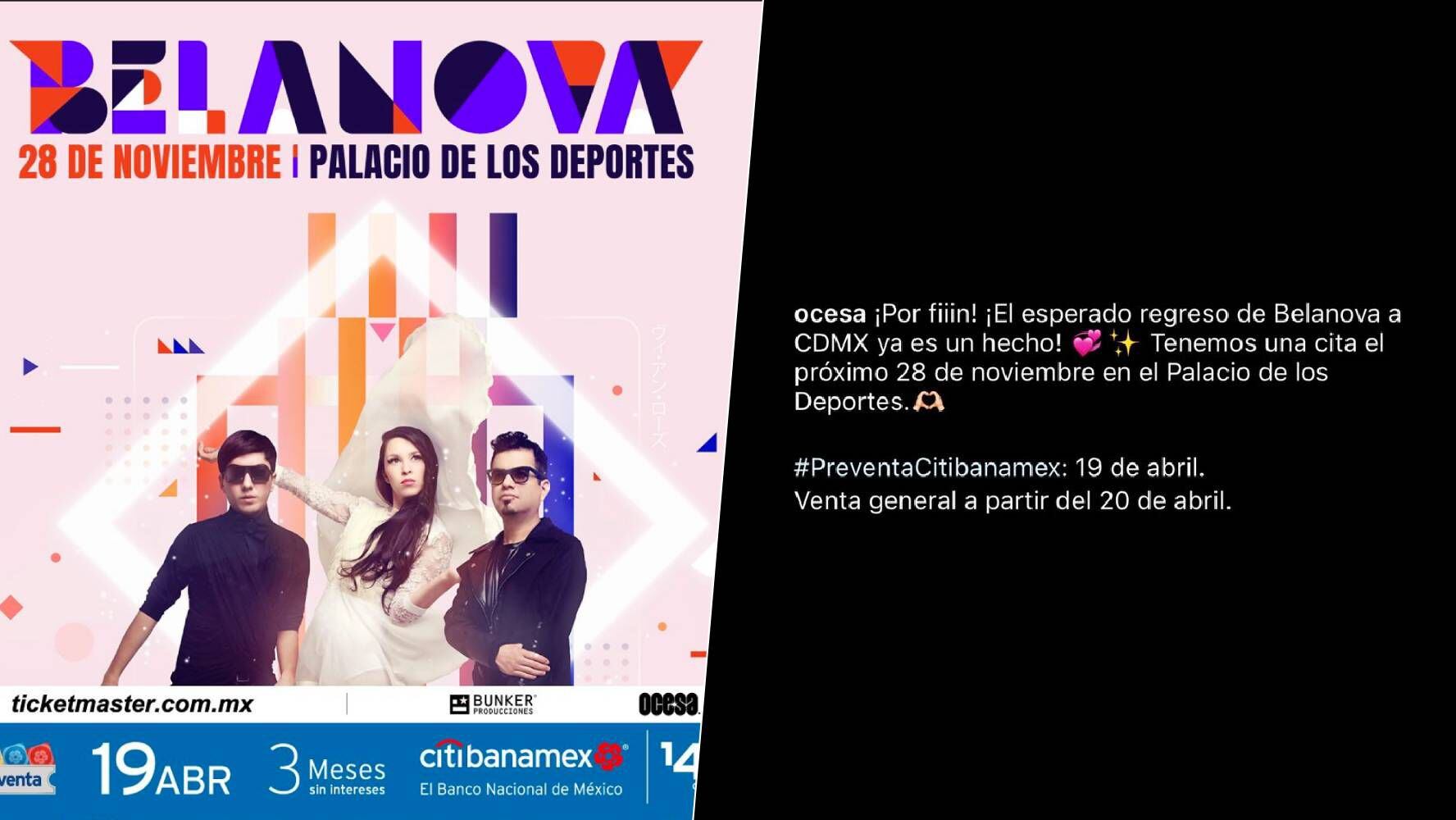 Belanova anunció un concierto para la Ciudad de México a finales de noviembre. (Foto: Instagram / @belanovaoficial / @ocesa)