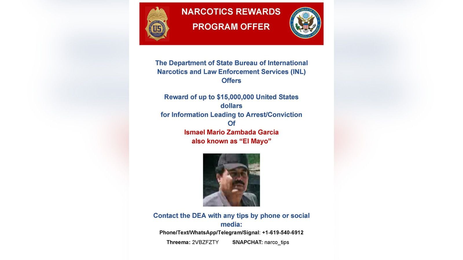 En febrero de este año, El 'Mayo' fue acusado de tráfico de fentanilo. (Foto: Departamento de Justicia de Estados Unidos)