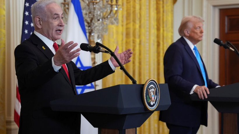 El presidente estadounidense Donald Trump y el primer ministro israelí Benjamin Netanyahu en conferencia de prensa en la Casa Blanca. (AP)