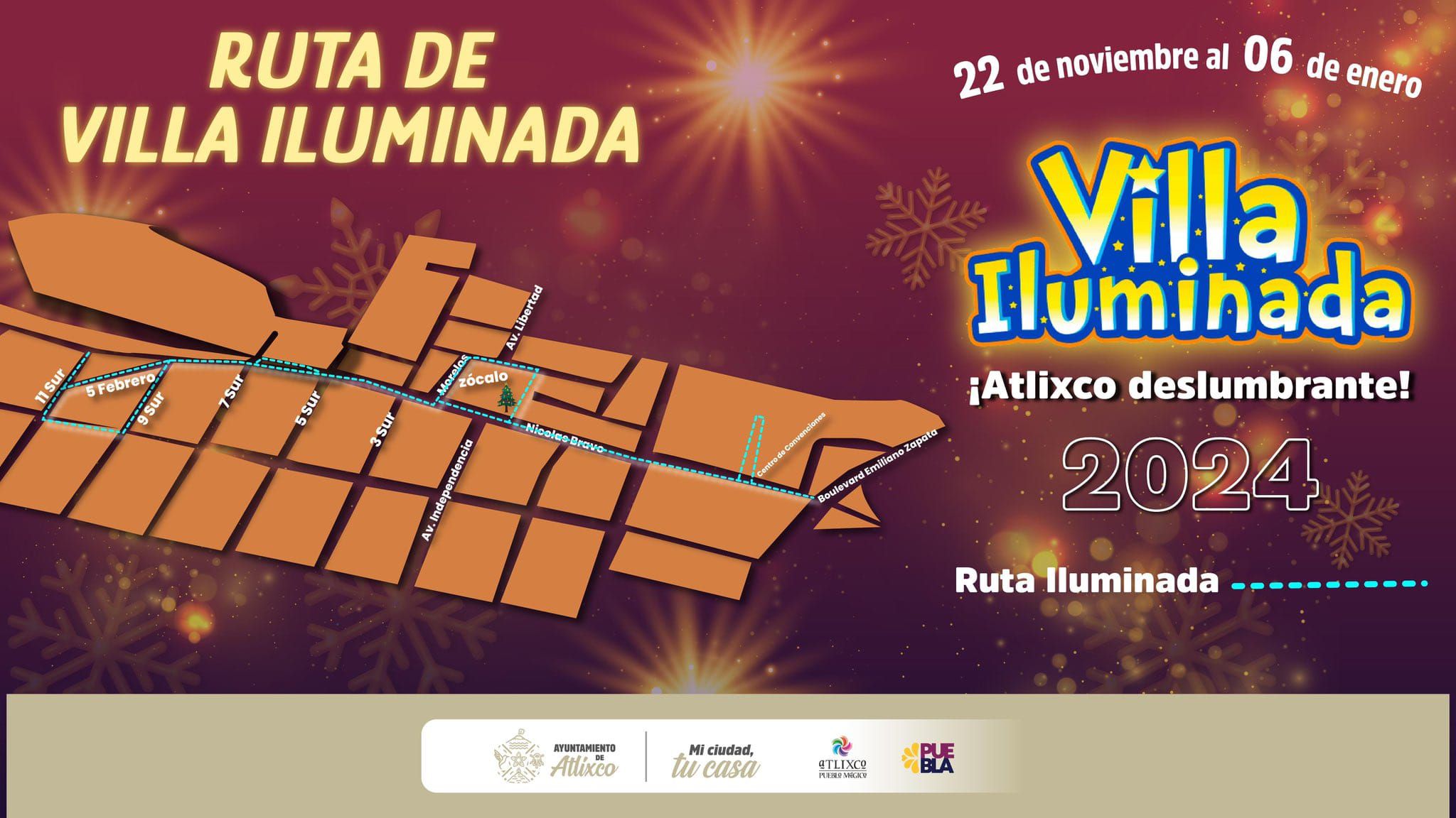 La Villa Iluminada se concentra en el Zócalo de Atlixco y recorre calles principales. (Foto: Facebook / Villa Iluminada)