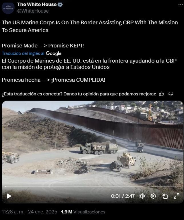 La Casa Blanca publicó un video del despliegue de marines en la frontera con México. (Captura @WhiteHouse) 