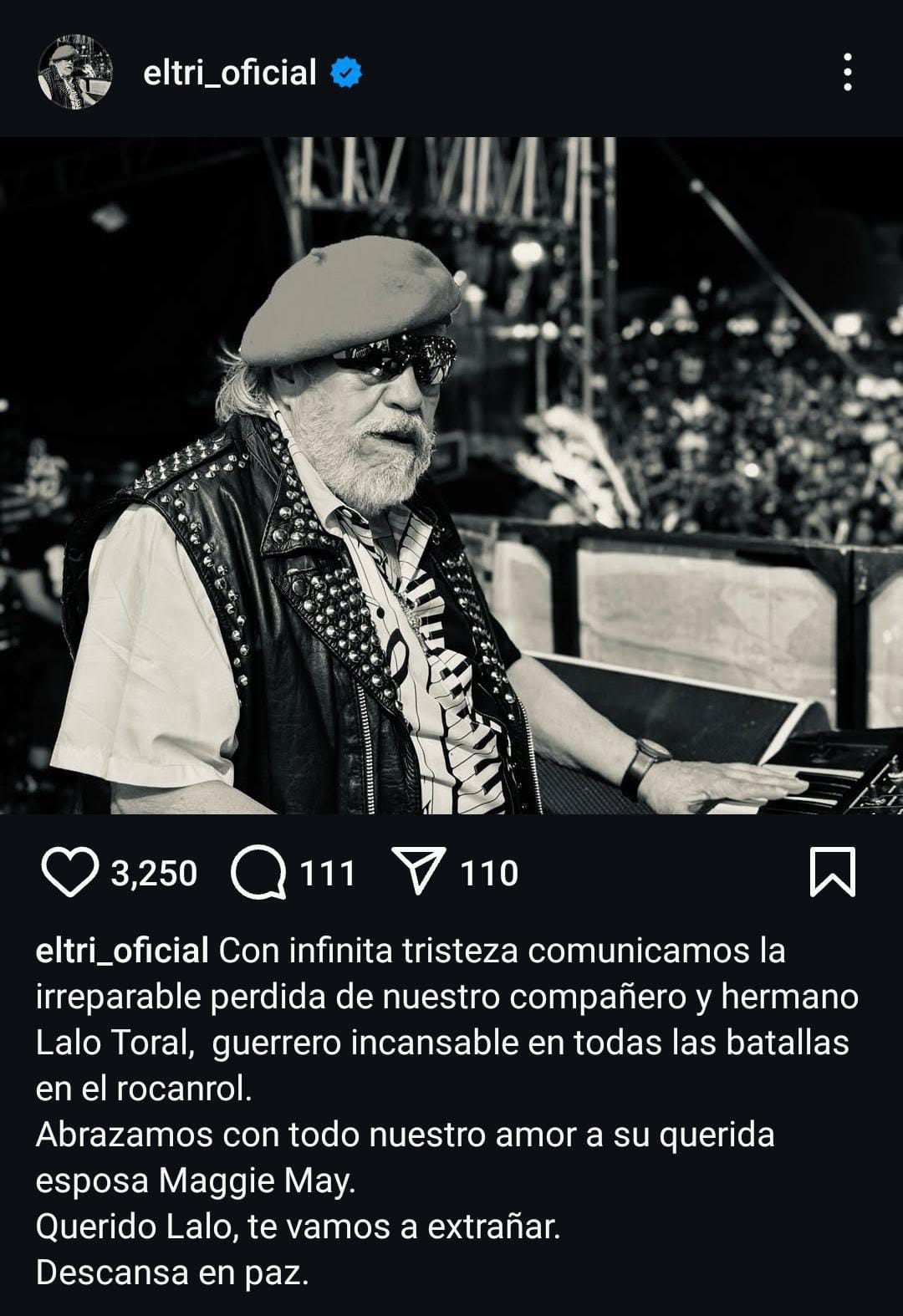 El Tri comunicó la muerte de Lalo Toral. (Foto: Instagram @eltri_oficial)