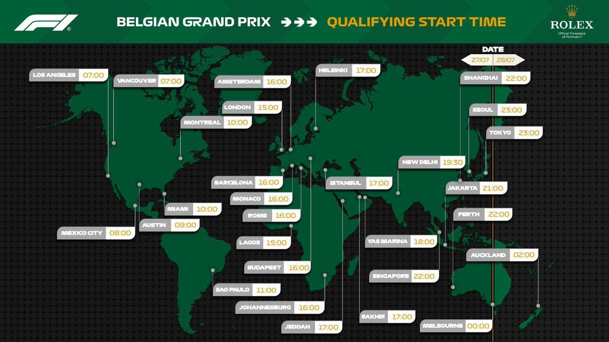 Horarios para ver la clasificación del Gran Premio de Bélgica alrededor del mundo. (Foto: Fórmula 1)