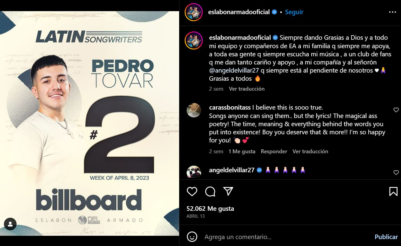 Publicación de Eslabón Armando en Instagram (Foto: Captura de pantalla)