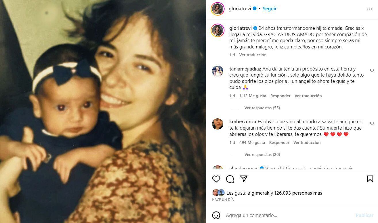 Gloria Trevi recordó a su hija Ana Dalay con una publicación en su cumpleaños. (Foto: Instagram @gloriatrevi)