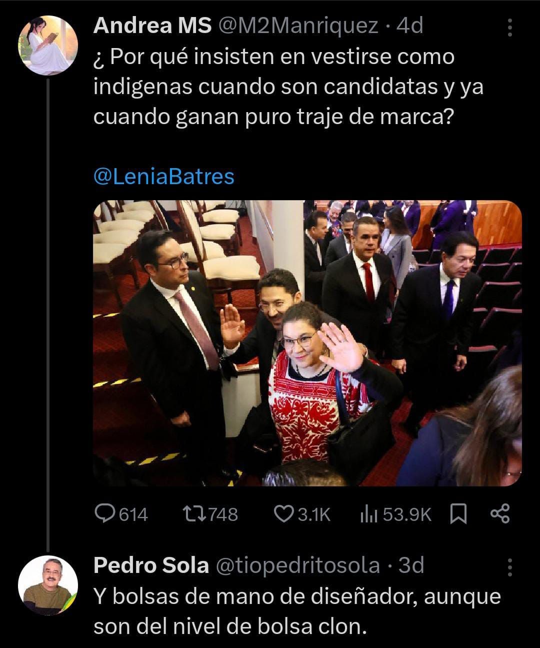 Pedro Sola criticó a Lenia Batres por su vestimenta. (Foto: Captura X)