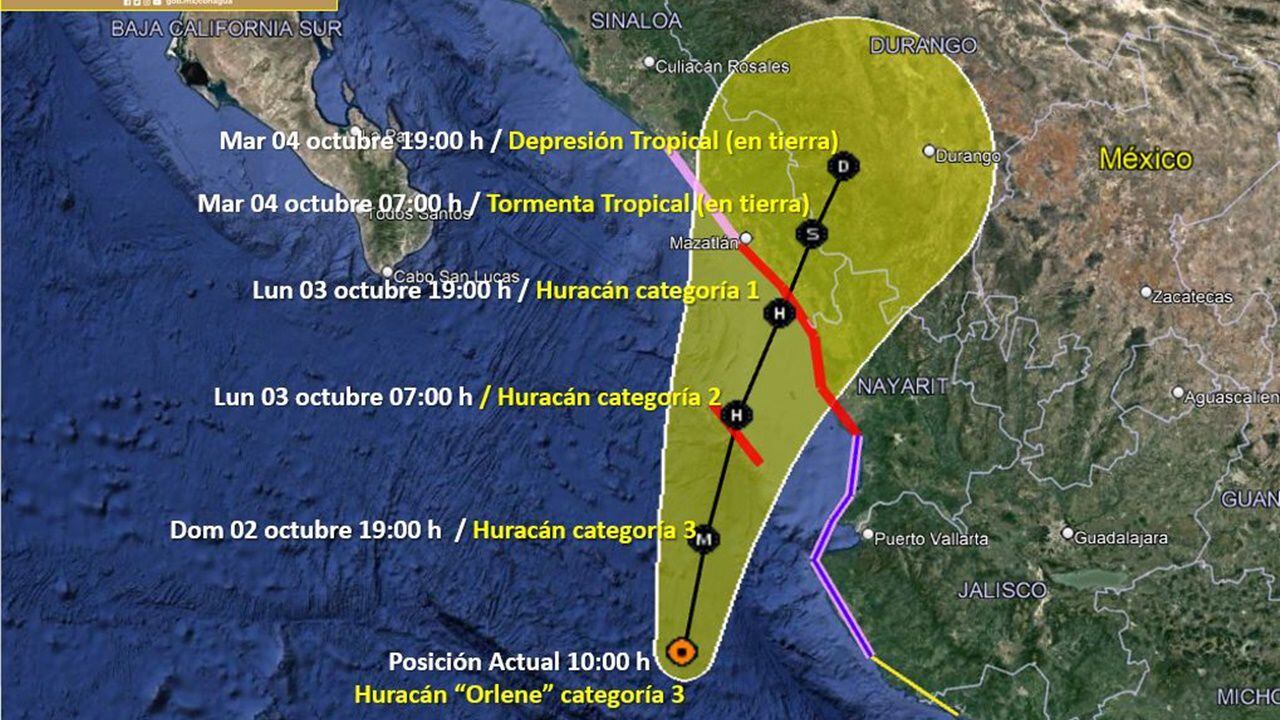 Huracán ‘Orlene’ pierde fuerza, se degrada a categoría 3: Sigue su trayectoria EN VIVO