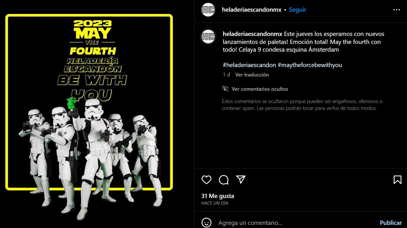 Publicación de Heladería Escandón en Instagram. (Foto: Captura de pantalla)