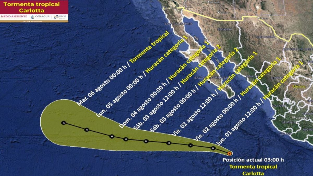 Trayectoria de la tormenta tropical 'Carlotta'. Foto: Conagua. 