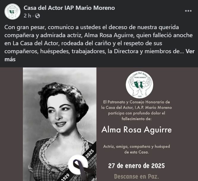 La Casa del Actor confirmó el fallecimiento de Ala Rosa Aguirre. (Foto: Captura de pantalla)