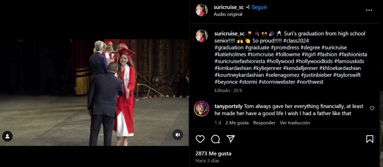 Publicación de la cuenta de fans de Suri Cruise en Instagram. (Foto: Captura de pantalla)