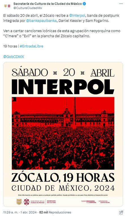 Interpol estará en el Zócalo el 20 de abril. (Foto: Captura de pantalla)