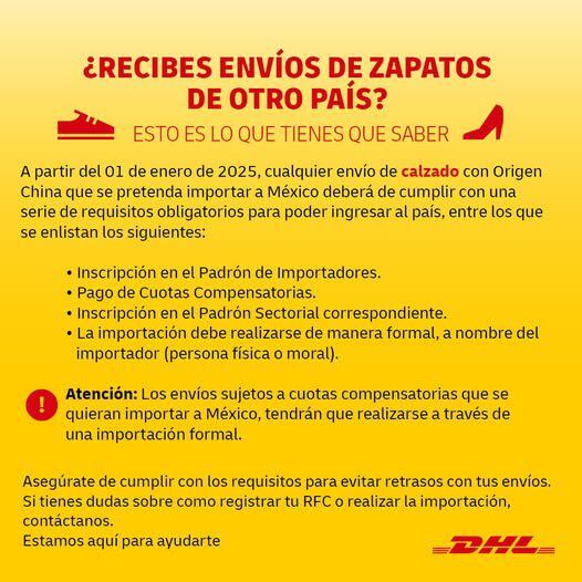 DHL anuncia nuevas medidas para el envío de calzado de origen chino a México. (Fb DHL)