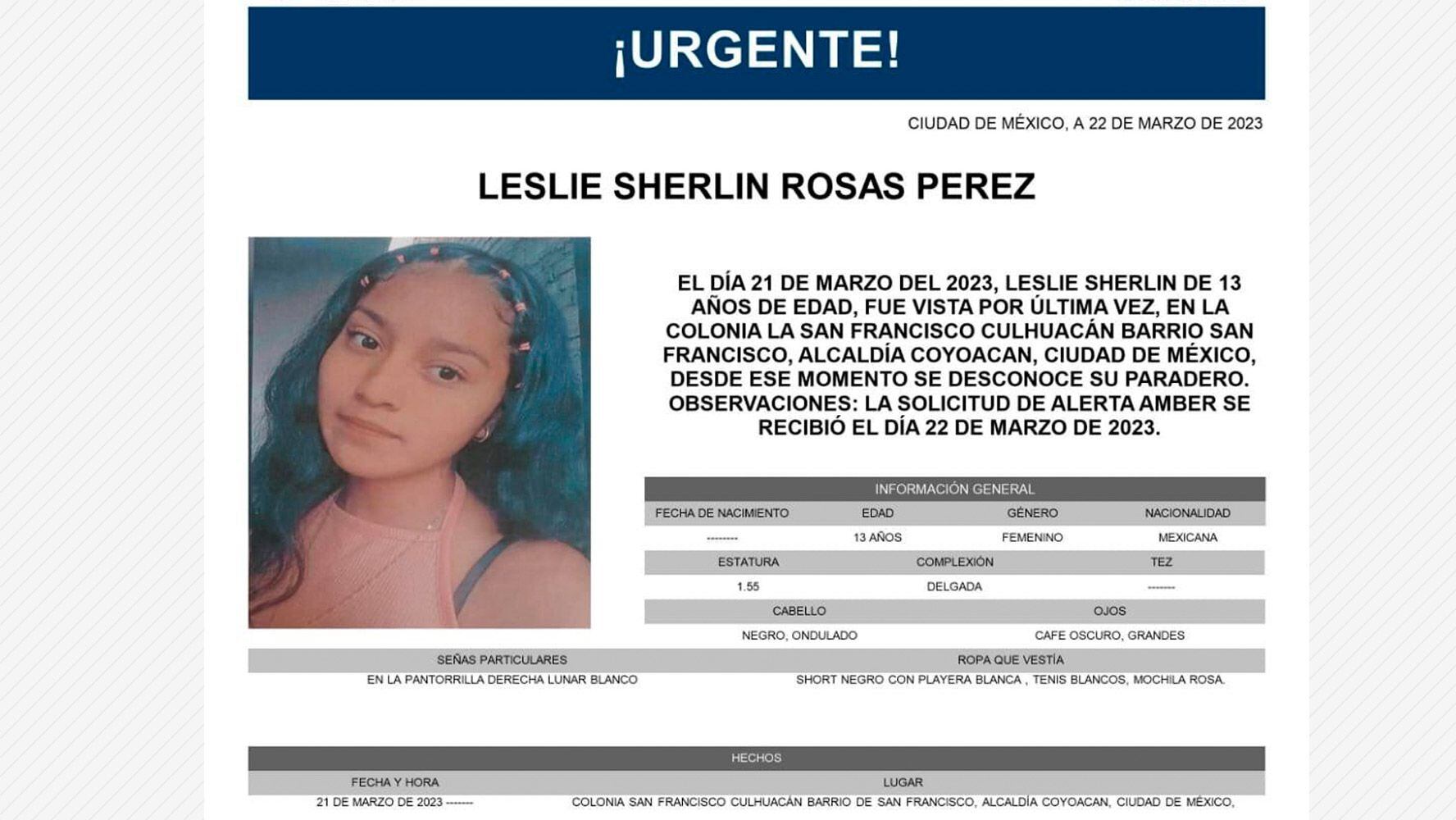 Leslie Sherlin desapareció el 21 de marzo.