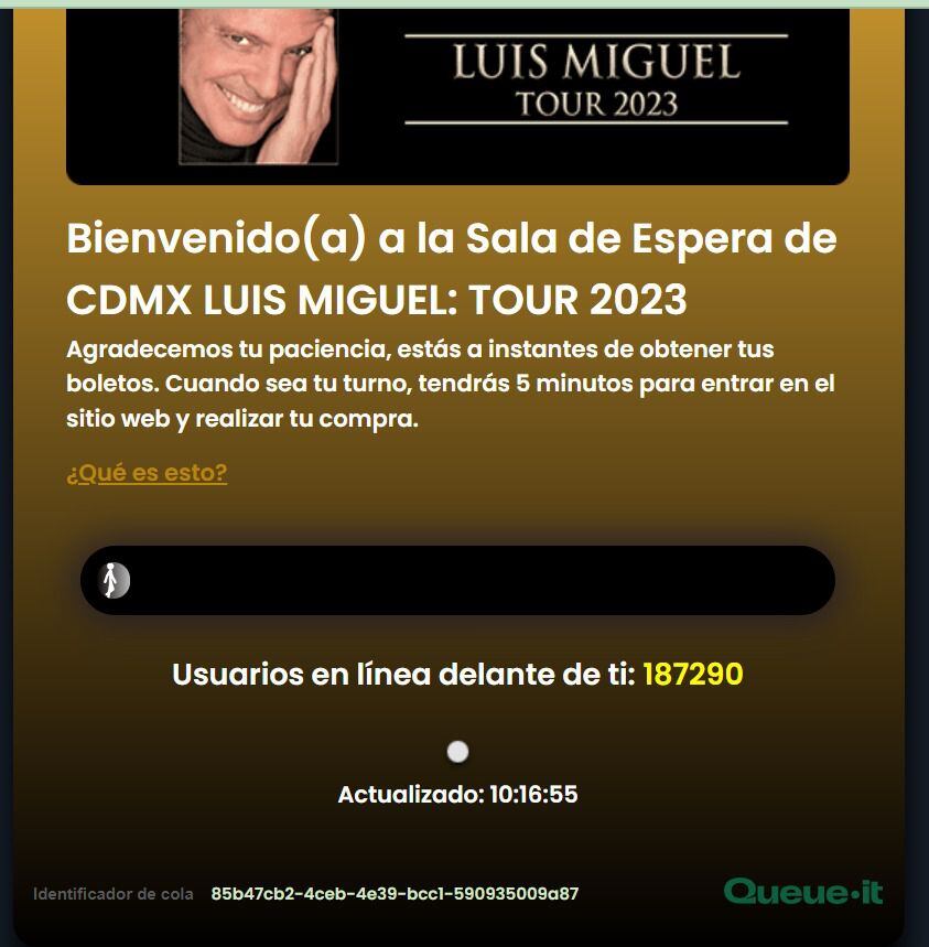 La fila virtual para los conciertos de Luis Miguel. (Foto: Superboletos)