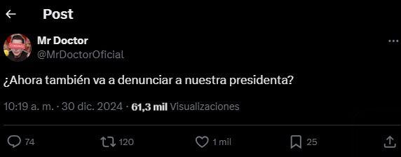 Aunque Mr. Doctor no ha mencionado directamente el nombre de Maryfer Centeno, sí reaccionó  a las declaraciones de la presidenta Claudia Sheinbaum. (Foto: Captura de pantalla)