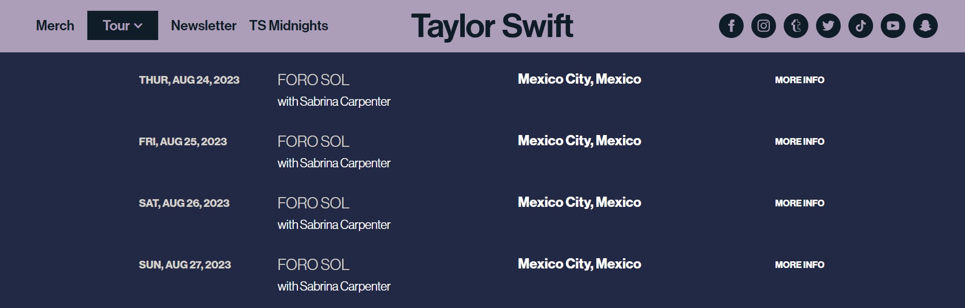 Captura de pantalla del sitio oficial de Taylor Swift. (Foto: www.taylorswift.com)