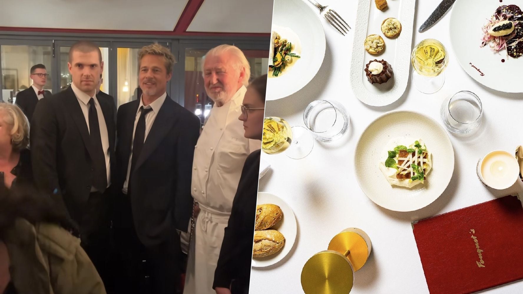 Brad Pitt acudió a un restaurante de Francia tras los premios César 2023, donde fue visto con Inés de Ramón. (Foto: Instagram / @academiedecesar /@fouquets.paris)