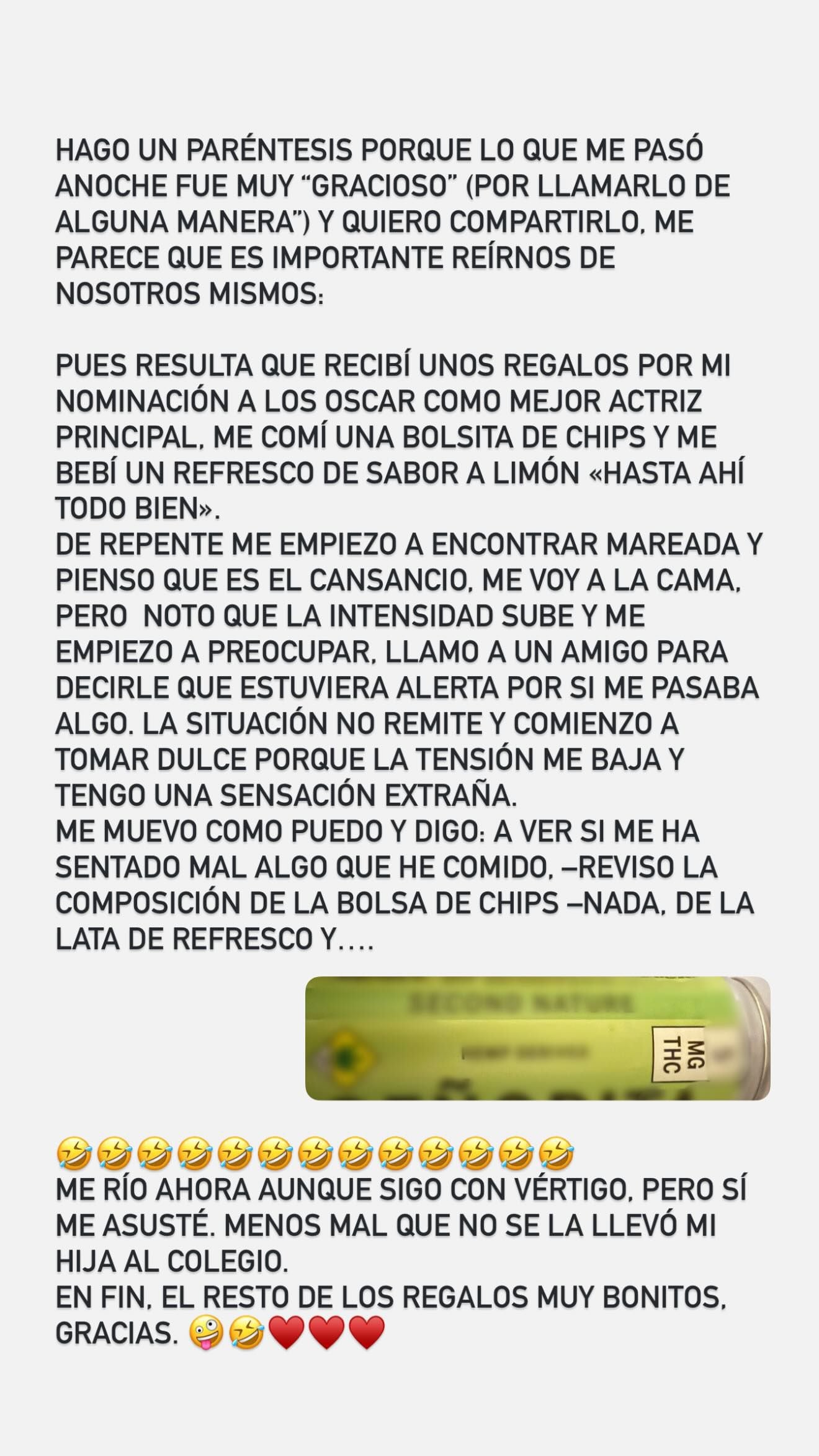 Karla Sofía Gascón relató lo ocurrido con un refresco de los Oscar. (Foto: @karsiagascon).