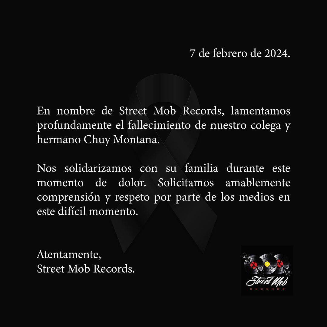 La disquera de Chuy Montana confirmó su fallecimiento. (Foto: Instagram / @streetmobrecords).