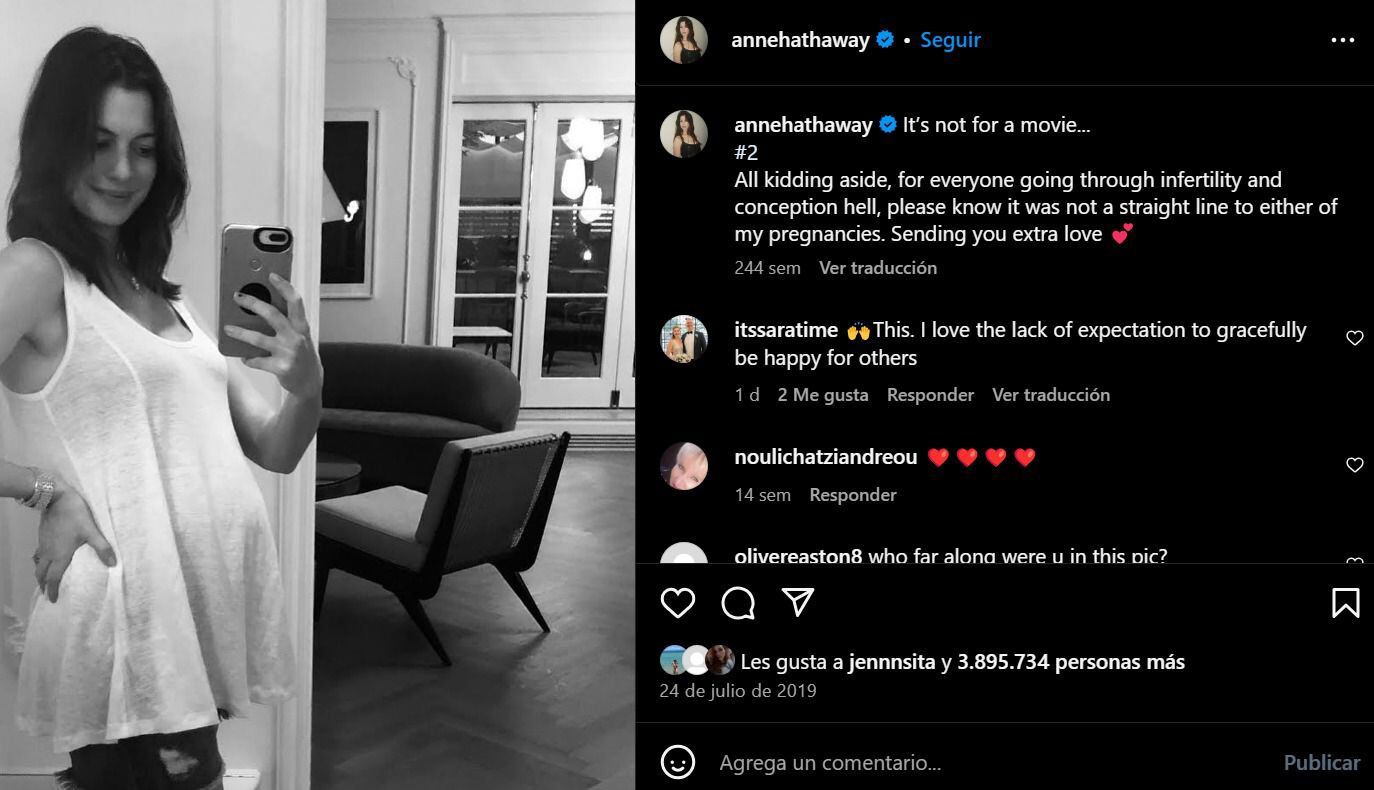 Publicación de Anne Hathaway en Instagram. (Foto: Captura de pantalla)