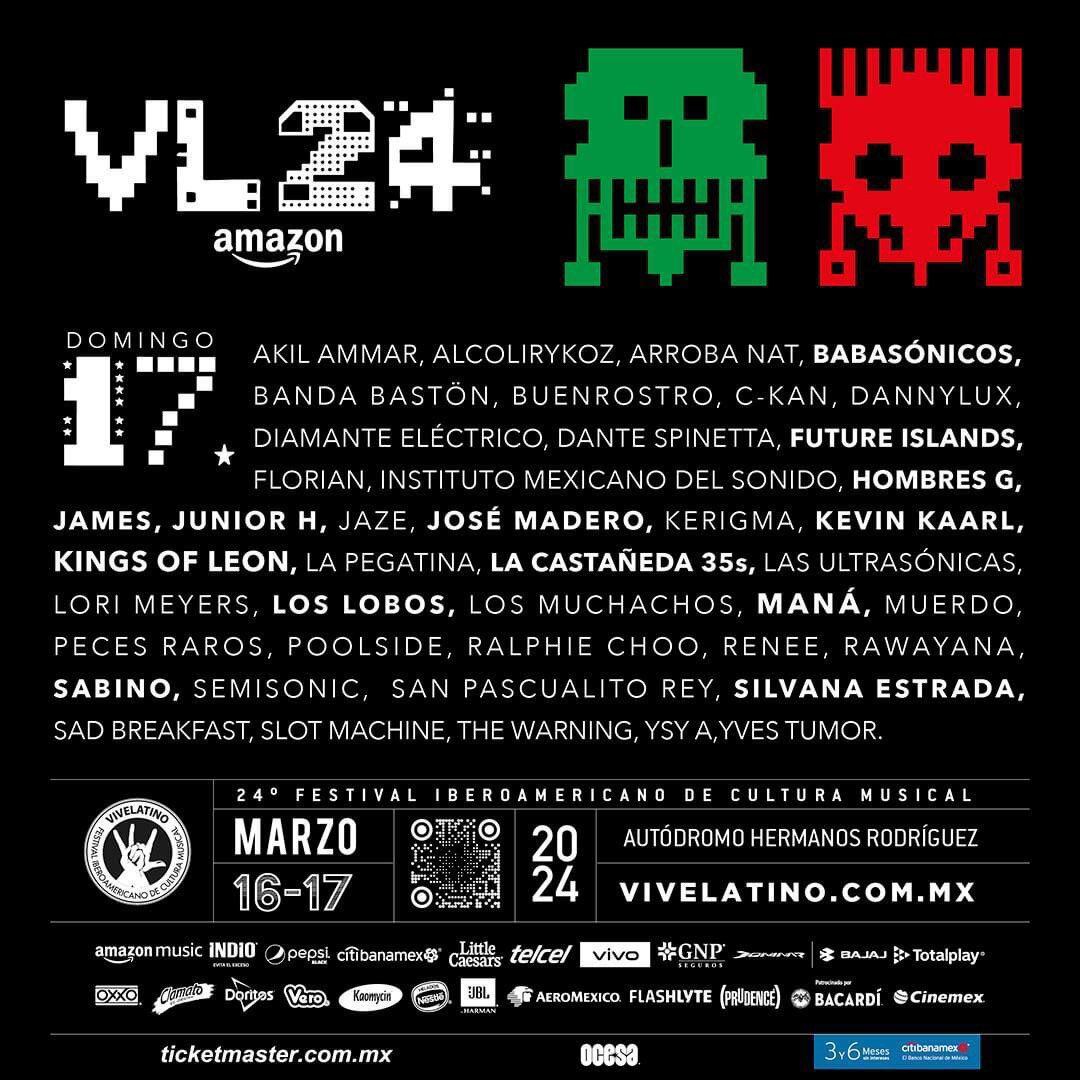 Así quedó el cartel del Vive Latino para el domingo 17 de marzo en el Autódromo Hermanos Rodríguez. (Foto: X / @vivelatino).