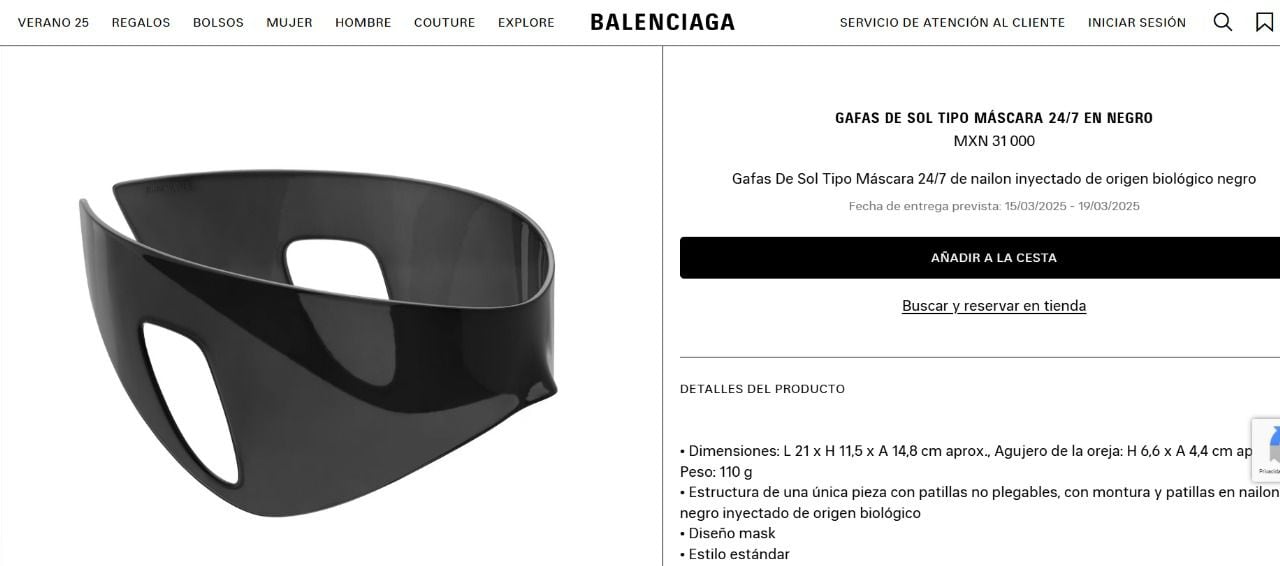 Los lentes Balenciaga de José Eduardo Derbez cuestan 31 mil pesos. (Foto: Captura de pantalla balenciaga.com)