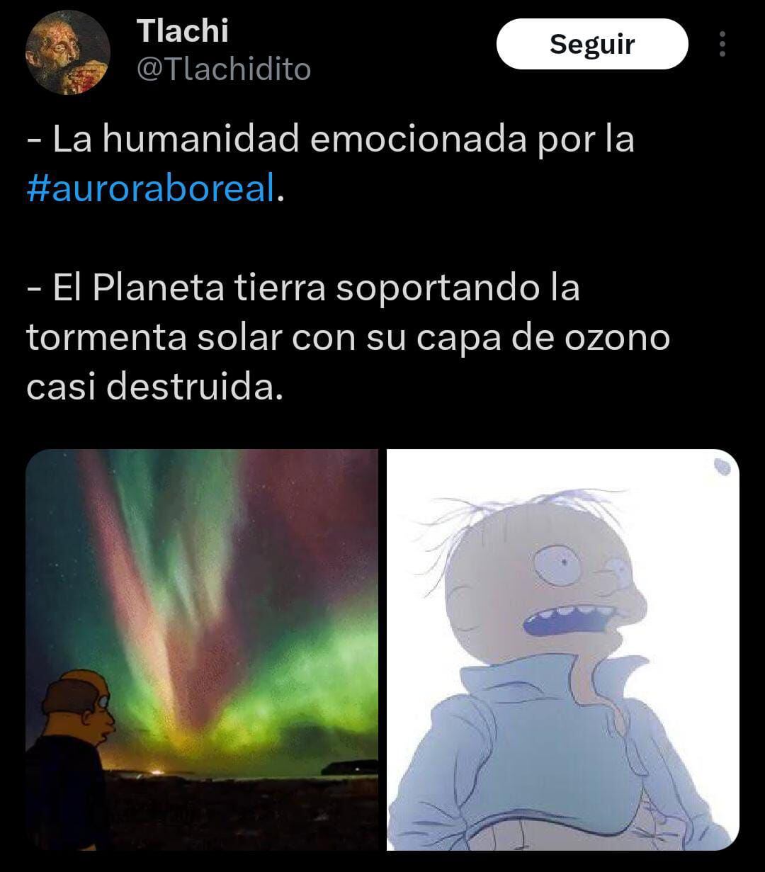 El calentamiento global apareció en los memes de auroras boreales. (Captura X)