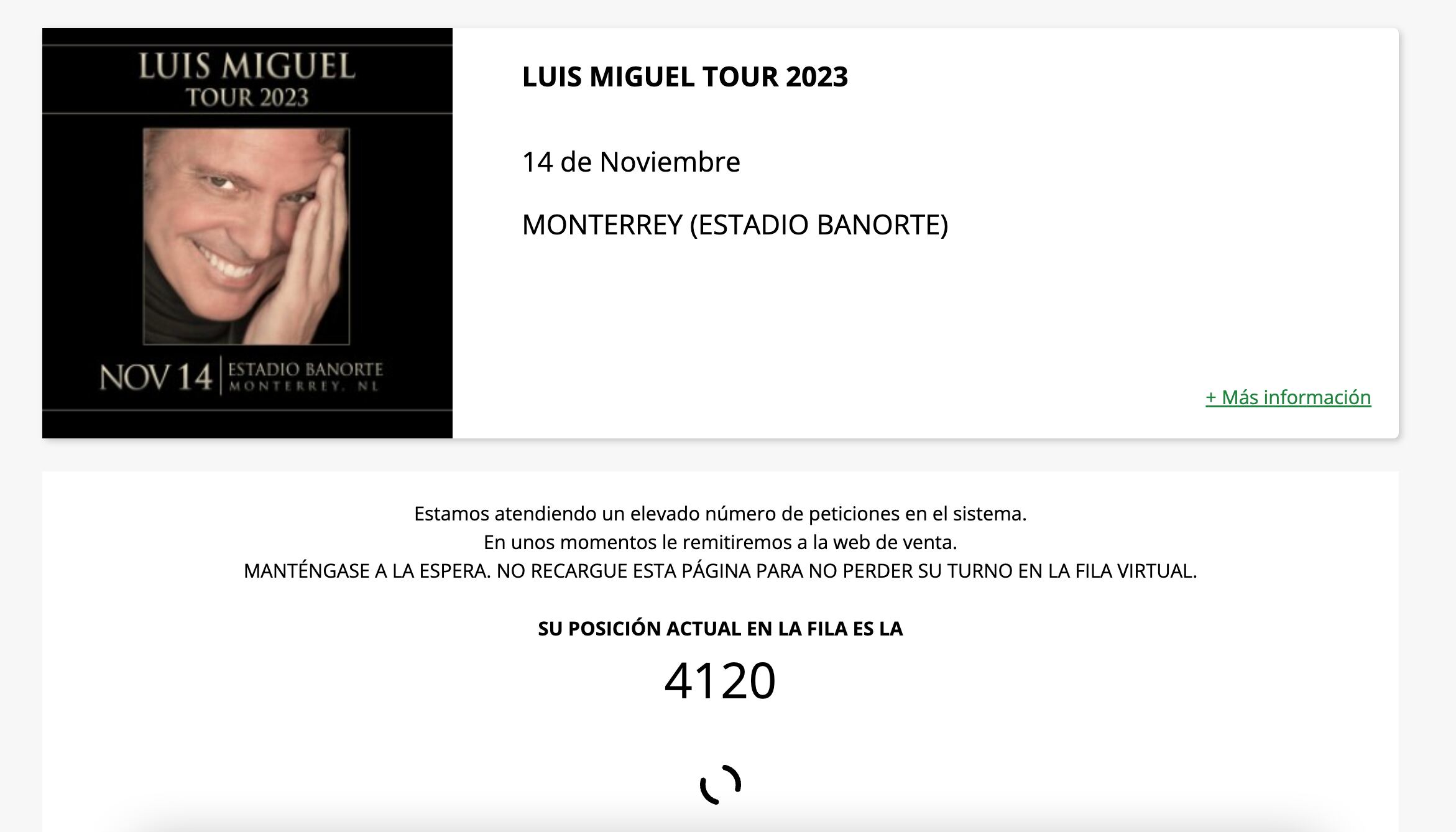 Fila Virtual para el concierto de Luis Miguel en Monterrey el próximo 17 de diciembre.
