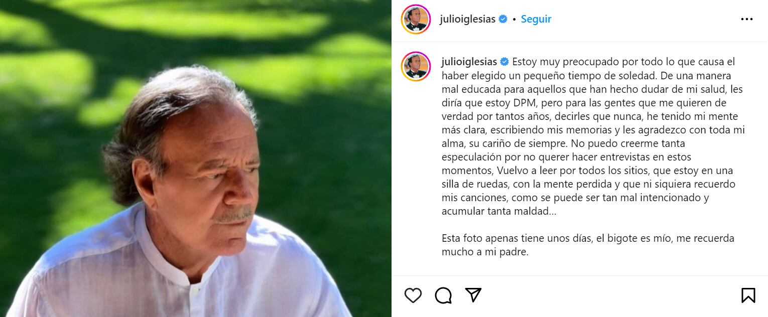 Julio Iglesias compartió una foto en sus redes. (Foto: Instagram @julioiglesias)