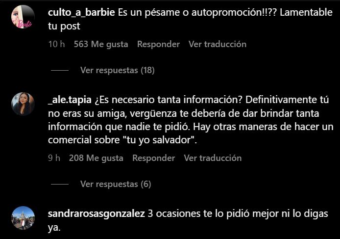 Captura de pantalla de comentarios en la publicación de Verónica del Castillo en Instagram.