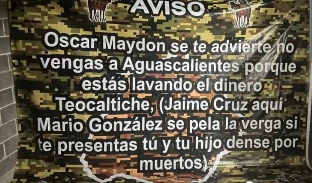 Una narcomanta del CJNG dirigida al alcalde de Villa Hidalgo, Jalisco en la que lo señala de nexos con el Cártel de Sinaloa.