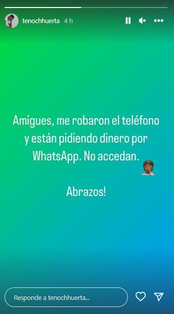 Tenoch Huerta pidió no acceder a mensajes que piden dinero tras robo de su teléfono (Foto: Instagram @tenochhuerta)