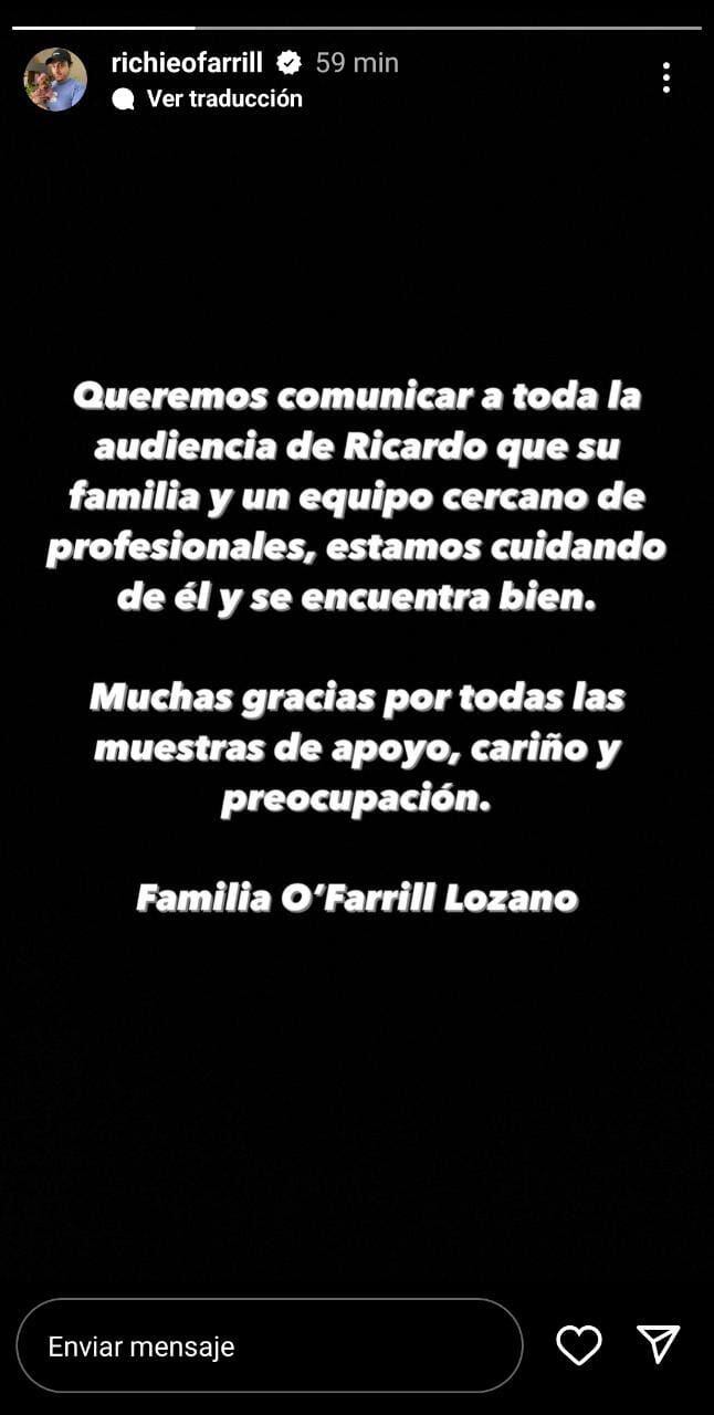 La familia de Ricardo O'Farrill publicó un mensaje en su Instagram (Foto: Instagram / @richieofarrill)