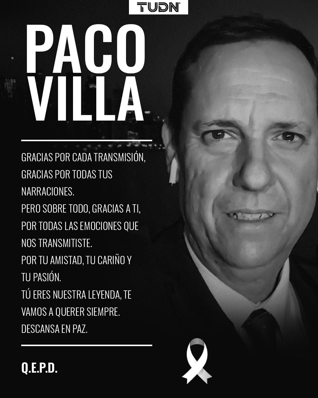 La muerte de Paco Villa fue anunciada por TUDN. (Foto: X @TUDNMEX).