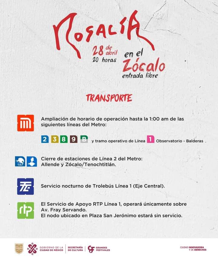 Este viernes 28 de abril será el concierto de Rosalía en el zócalo de la CDMX. 