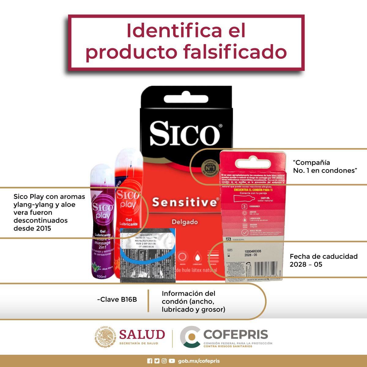 Estas son las características de los condones Sico apócrifos. (Foto: Cofepris)