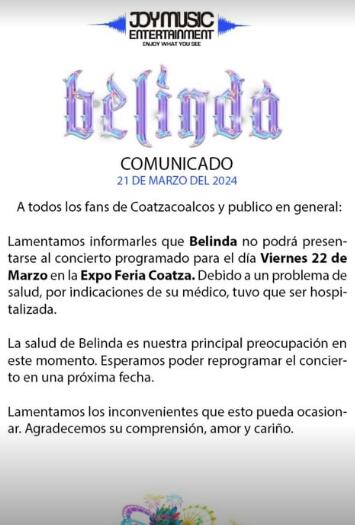 Belinda se iba a presentar en Veracruz este fin de semana, pero canceló por motivos de salud. (Foto: Instagram / @belindapop).