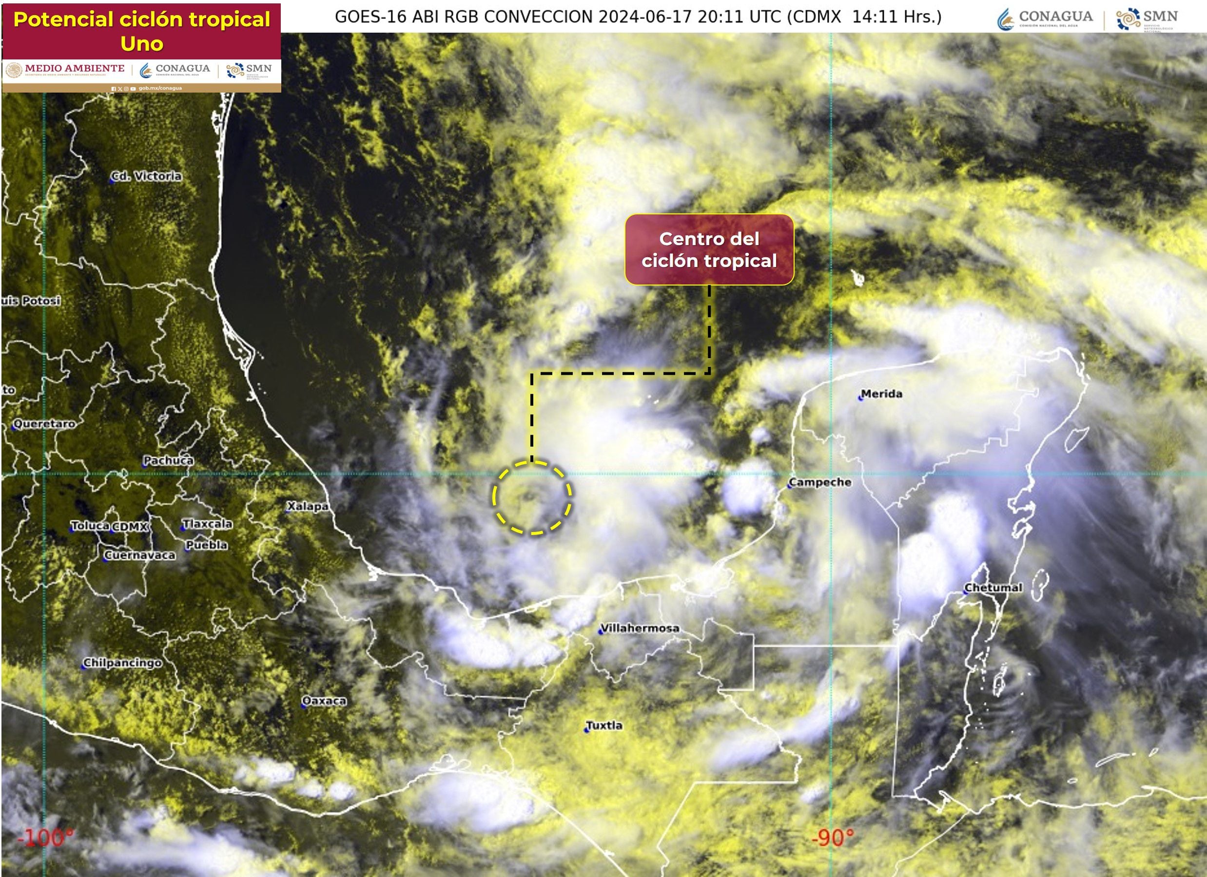 Según las imágenes satelitales, así luce 'Uno', el ciclón tropical que amenaza a México.