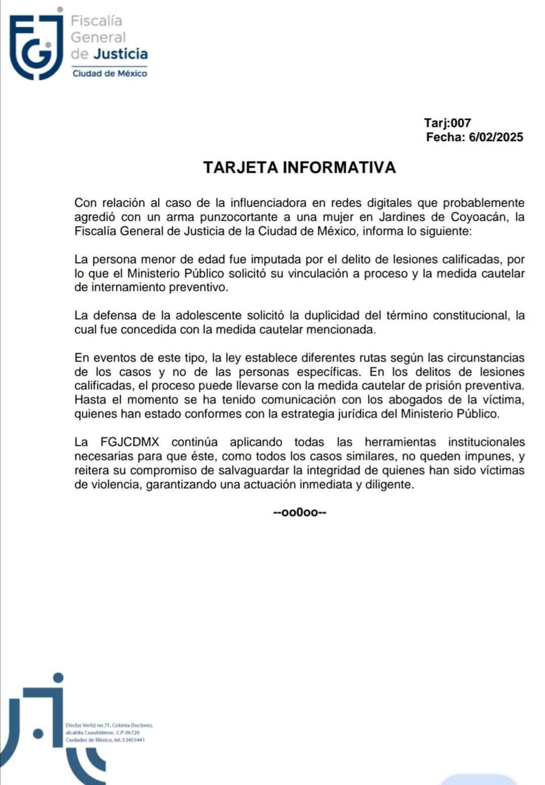 Por ahora, la influencer permanecerá en prisión preventiva, la cual es una medida cautelar para este tipo de delitos. (Foto: @FiscaliaCDMX)