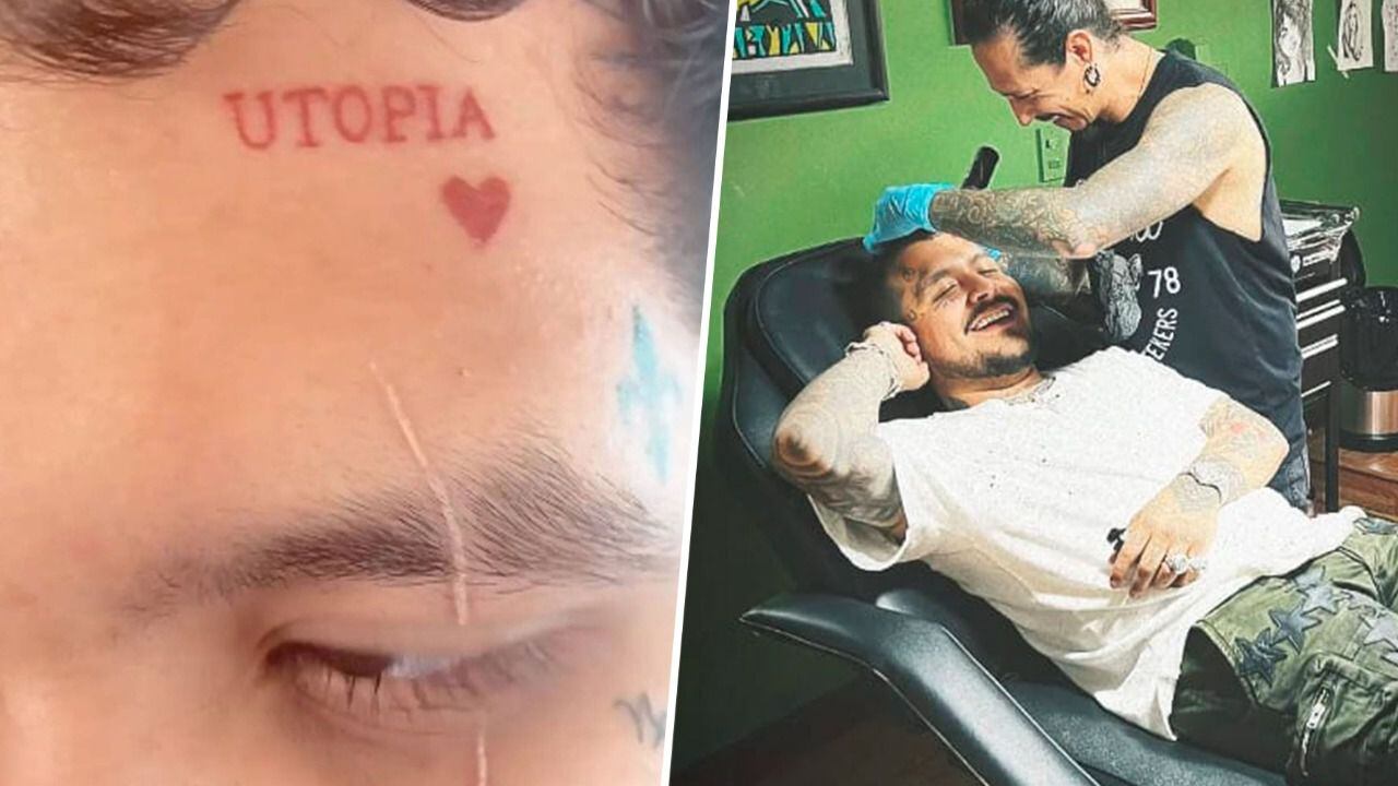 Christian Nodal modificó uno de los tatuajes de su frente que hacía referencia a Belinda. (Foto: Instagram / @belindapop / @christian.samsara).