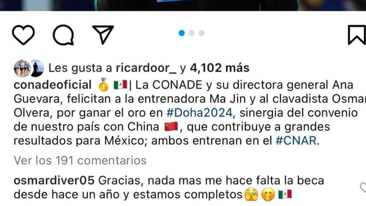 Ana Guevara felicita al clavadista mexicano y él cuestiona la falta de apoyo. (Instagram: conadeoficial)