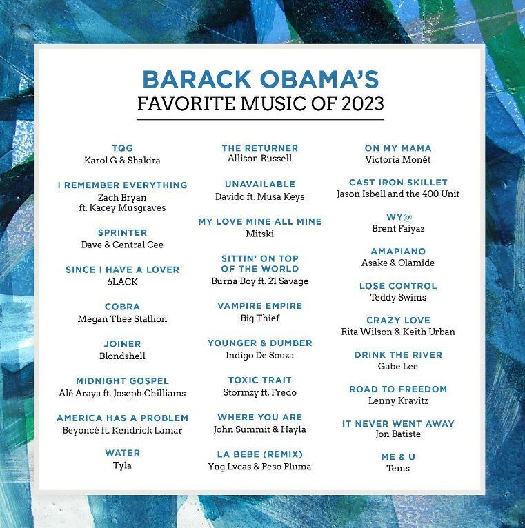 Barack Obama incluyó a Peso Pluma y Shakira en sus canciones favoritas de 2023. (Foto: Instagram @barackobama)