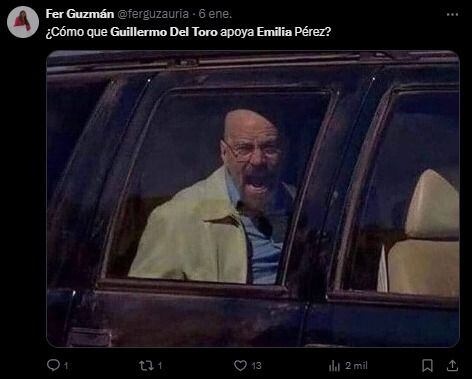 Los memes que dejó la polémica de Guillermo del Toro por sus comentarios sobre la película 'Emilia Pérez'. (Foto: Captura de pantalla)