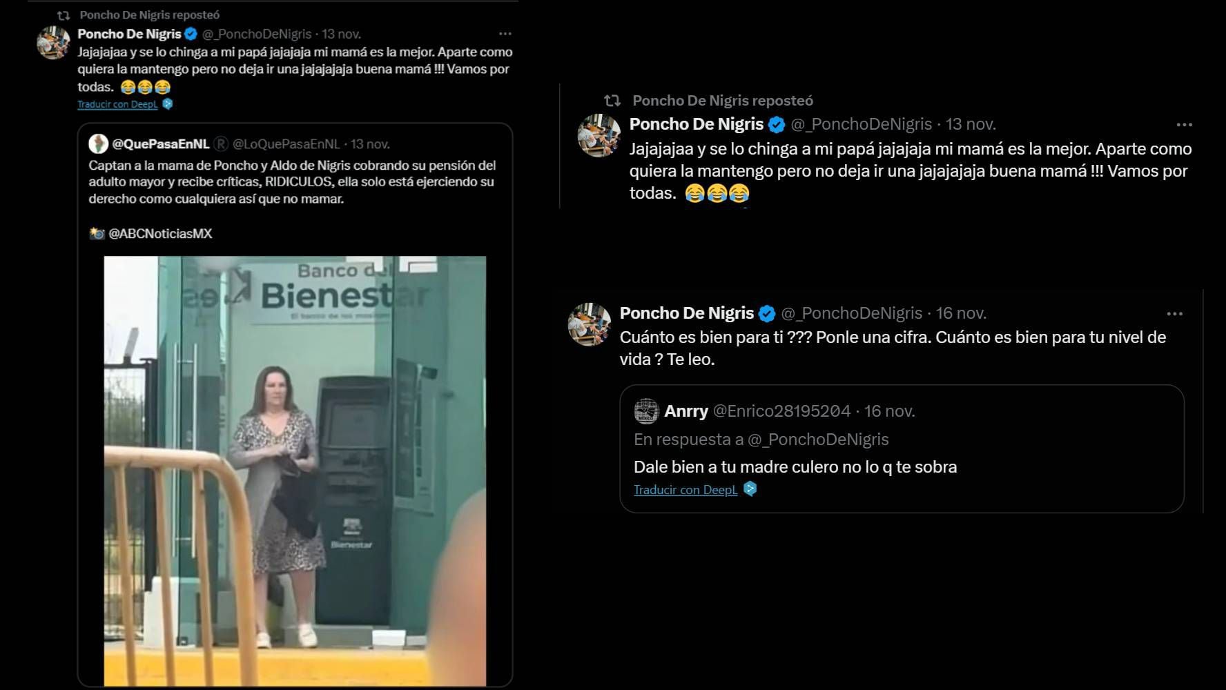 Poncho De Nigris compartió la foto de su mamá en un Banco del Bienestar.