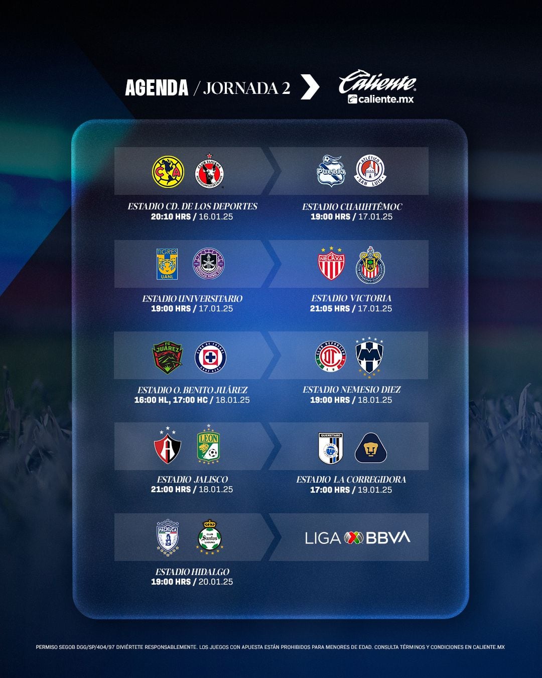 Calendario de la Jornada 2 correspondiente al torneo de Clausura 2025 de la Liga MX. (Foto: Liga BBVA MX)