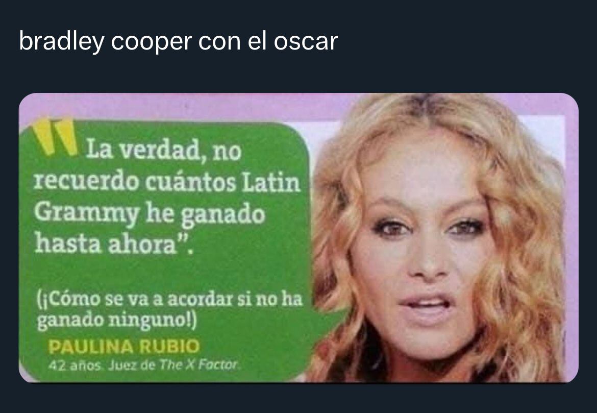 Hay memes sobre Bradley Cooper, quien no se llevó ningún premio Oscar por 'Maestro'. (Foto: X / @CBuburron)